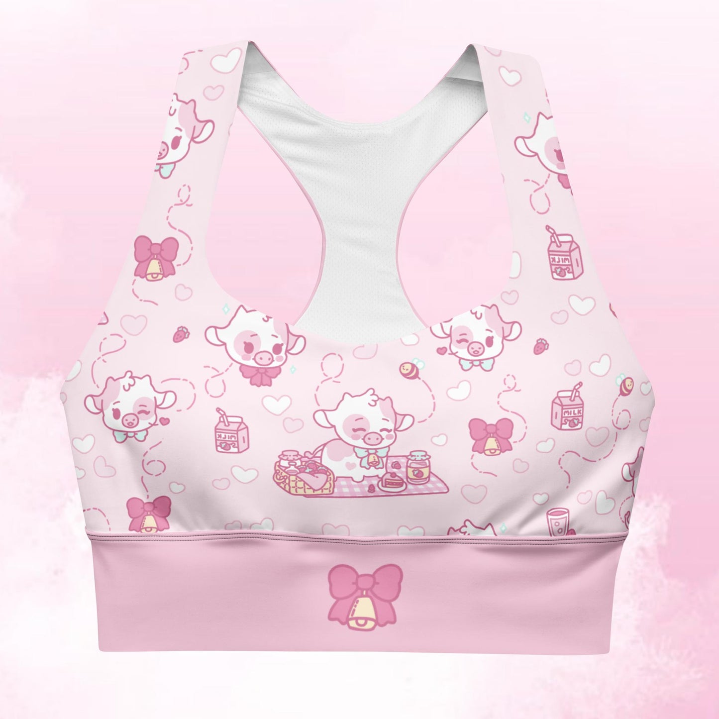 Strawberry Cow Print Longline Sports Bra