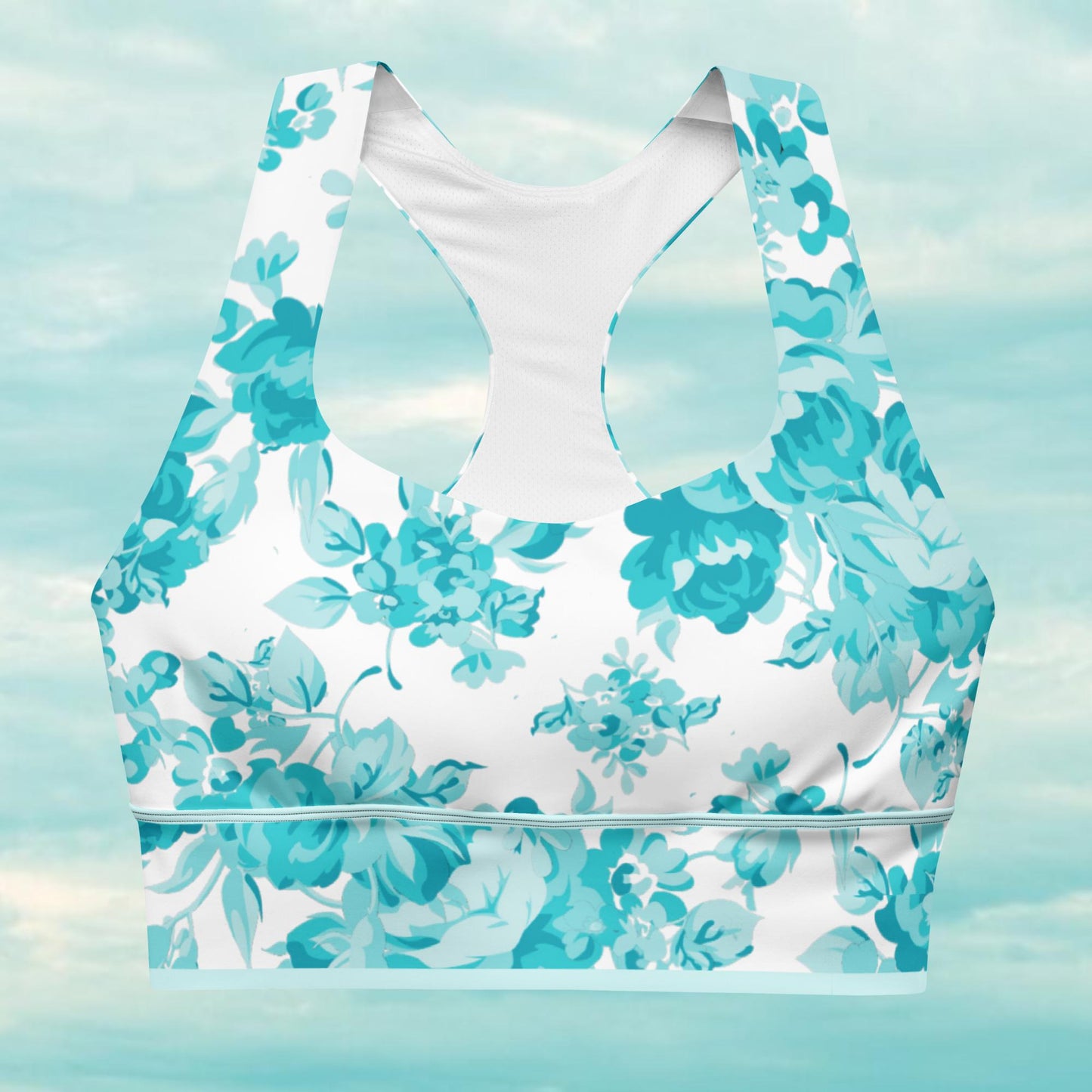 Cyan Rose Double White Longline Sports Bra