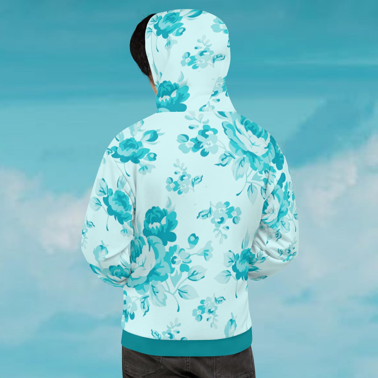Cyan Rose White Unisex Hoodie
