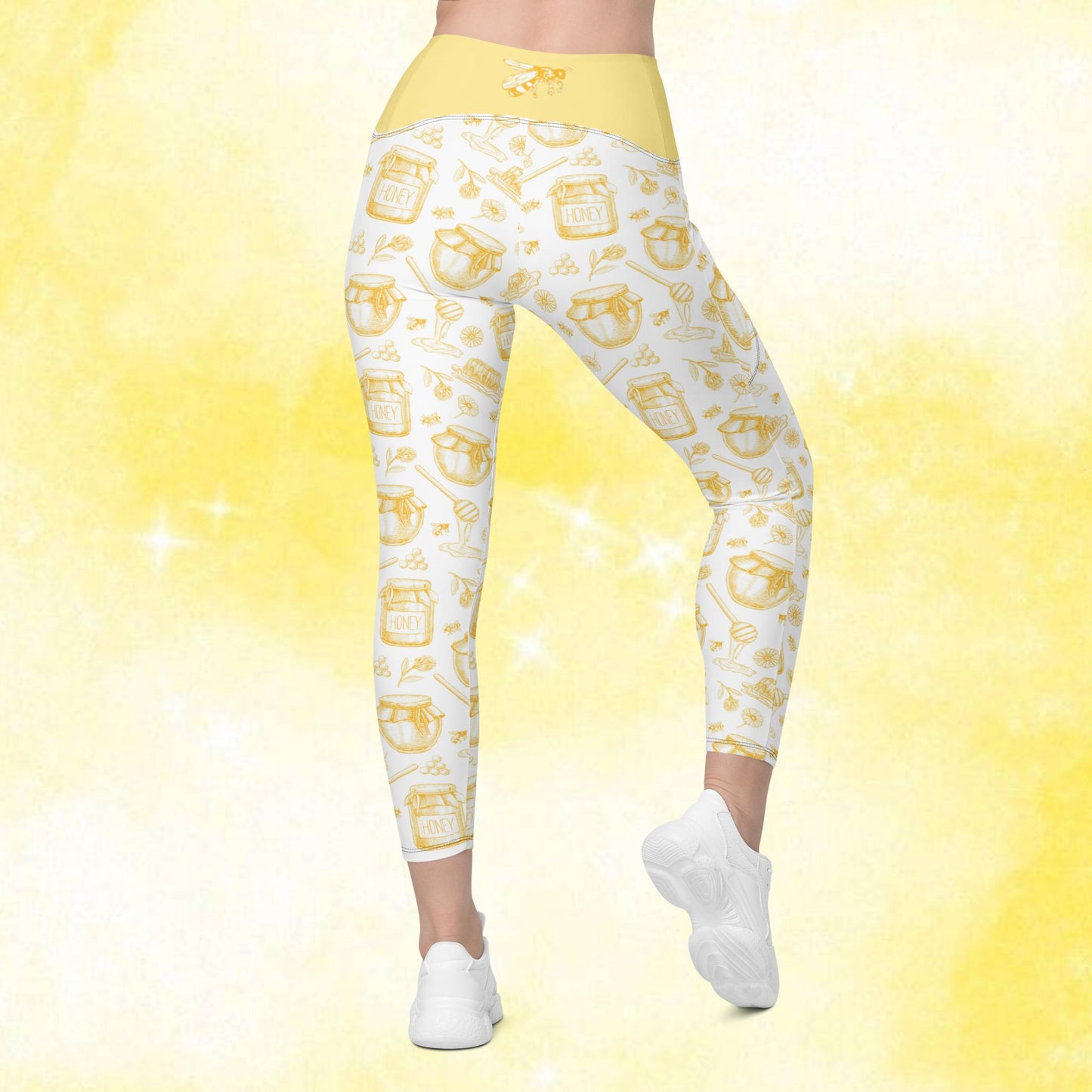 Honey Pot Pattern Crossover Leggings with Pockets