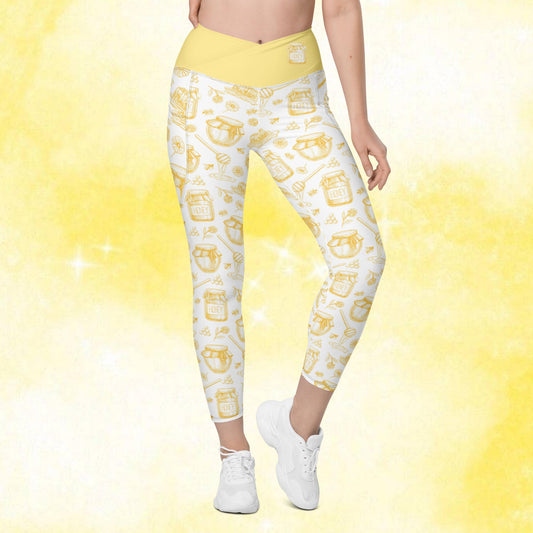 Honey Pot Pattern Crossover Leggings with Pockets