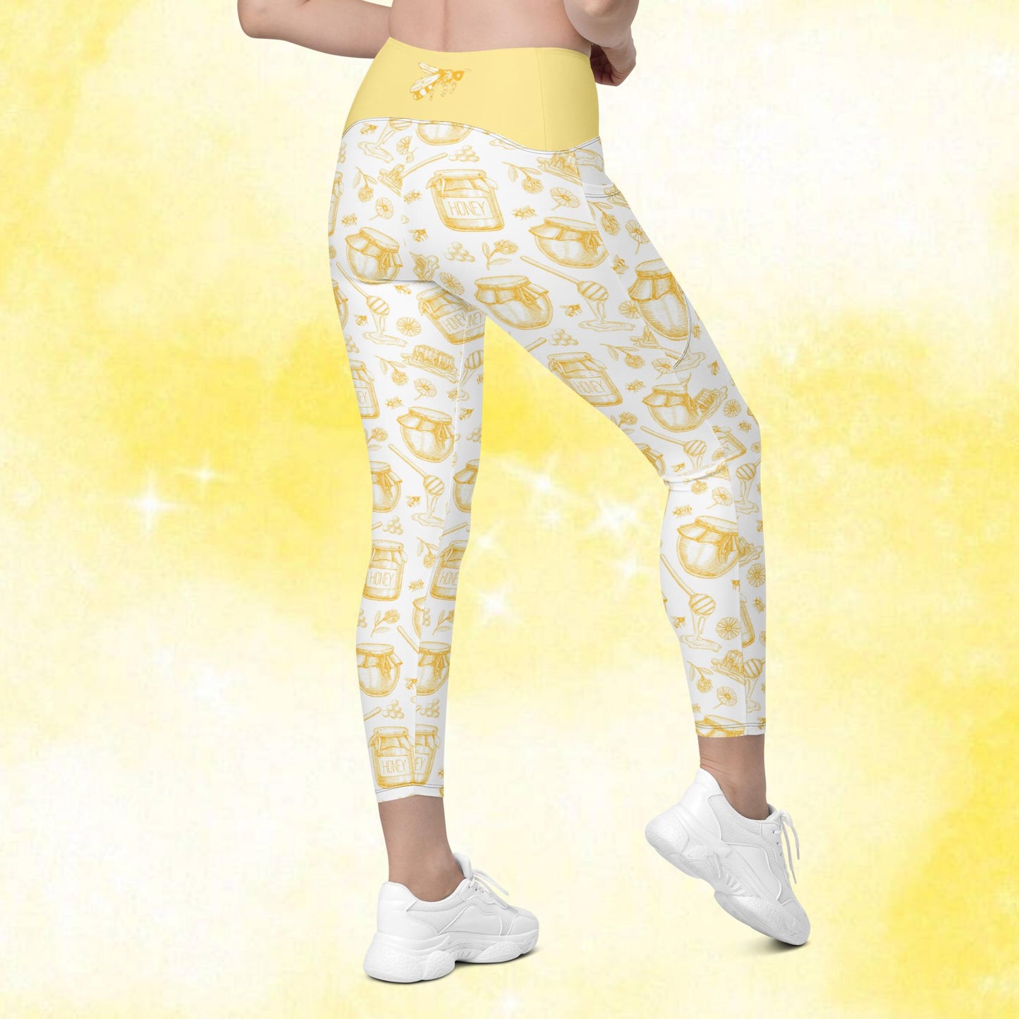 Honey Pot Pattern Crossover Leggings with Pockets