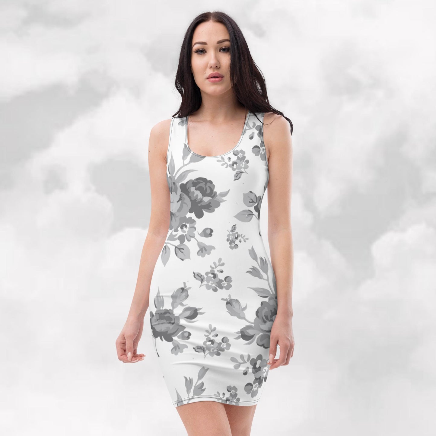 Grey Rose White Sublimation Cut & Sew Dress