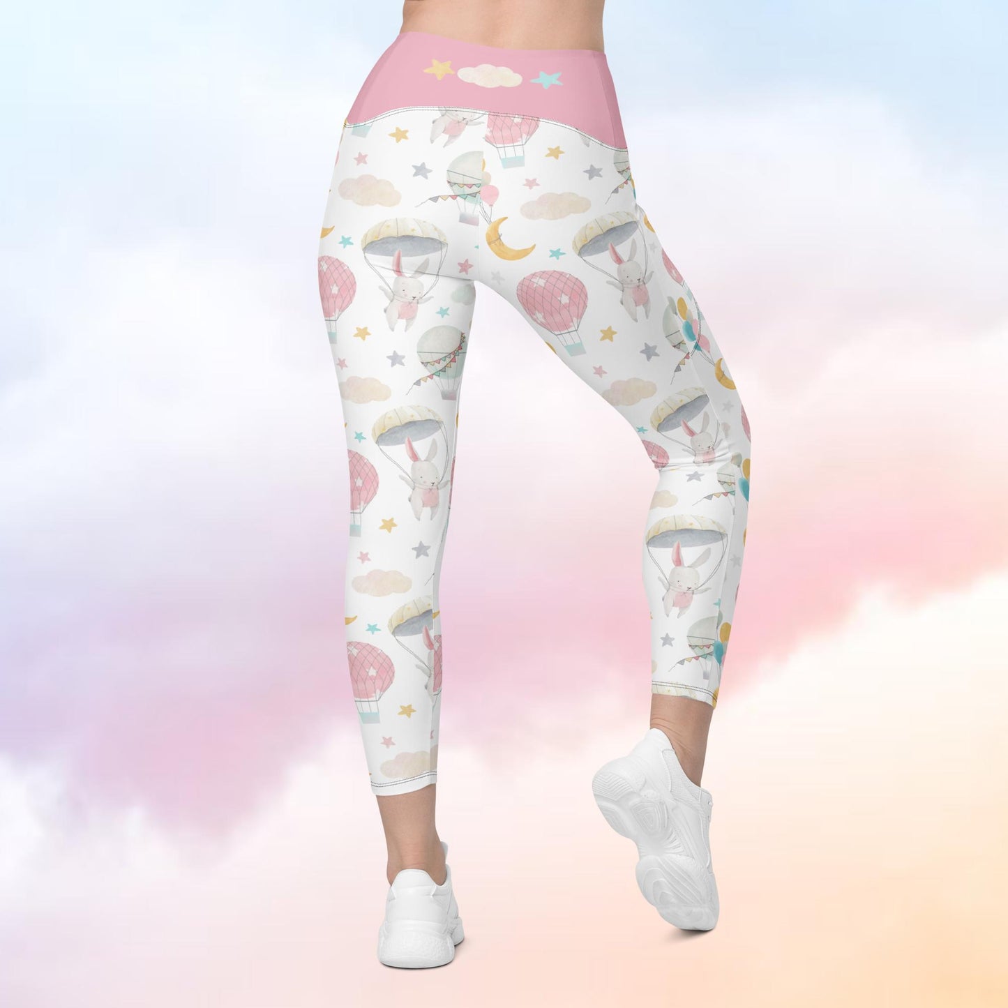 Balloon Bunny Pattern Leggings with Pockets