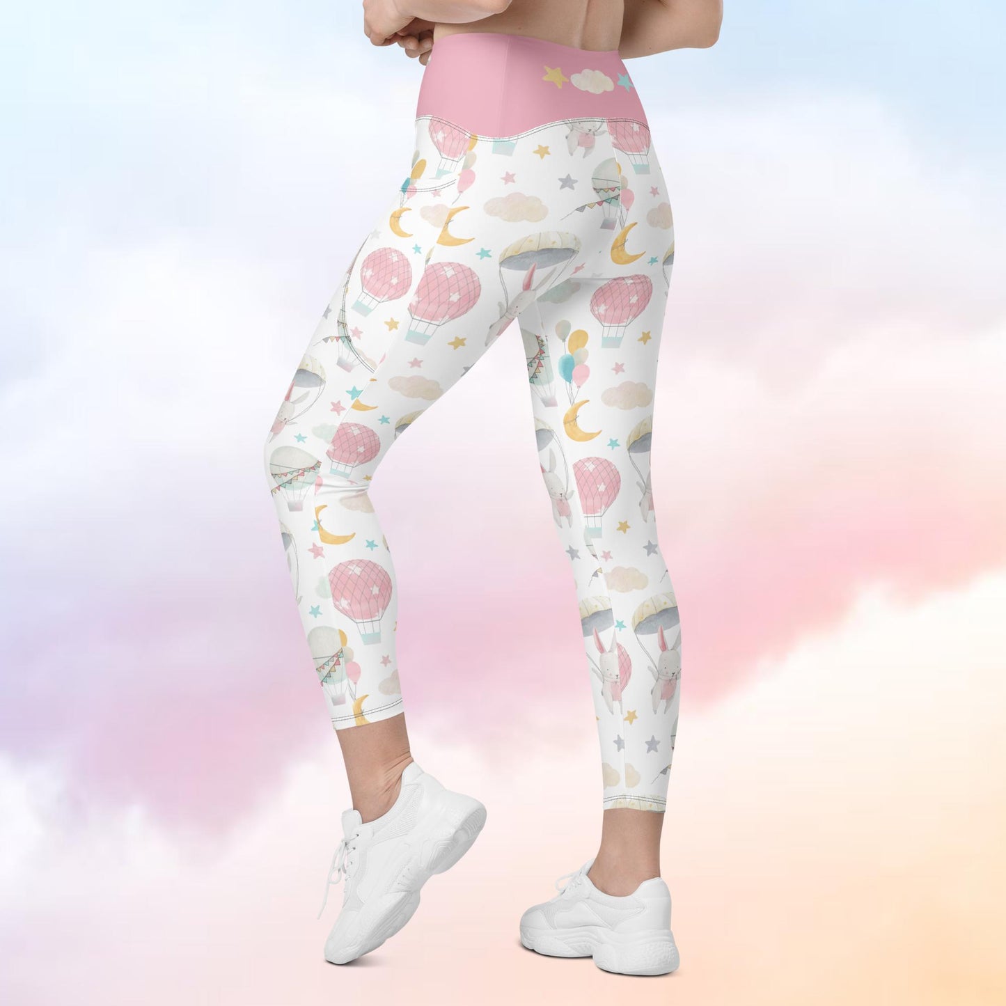 Balloon Bunny Pattern Leggings with Pockets