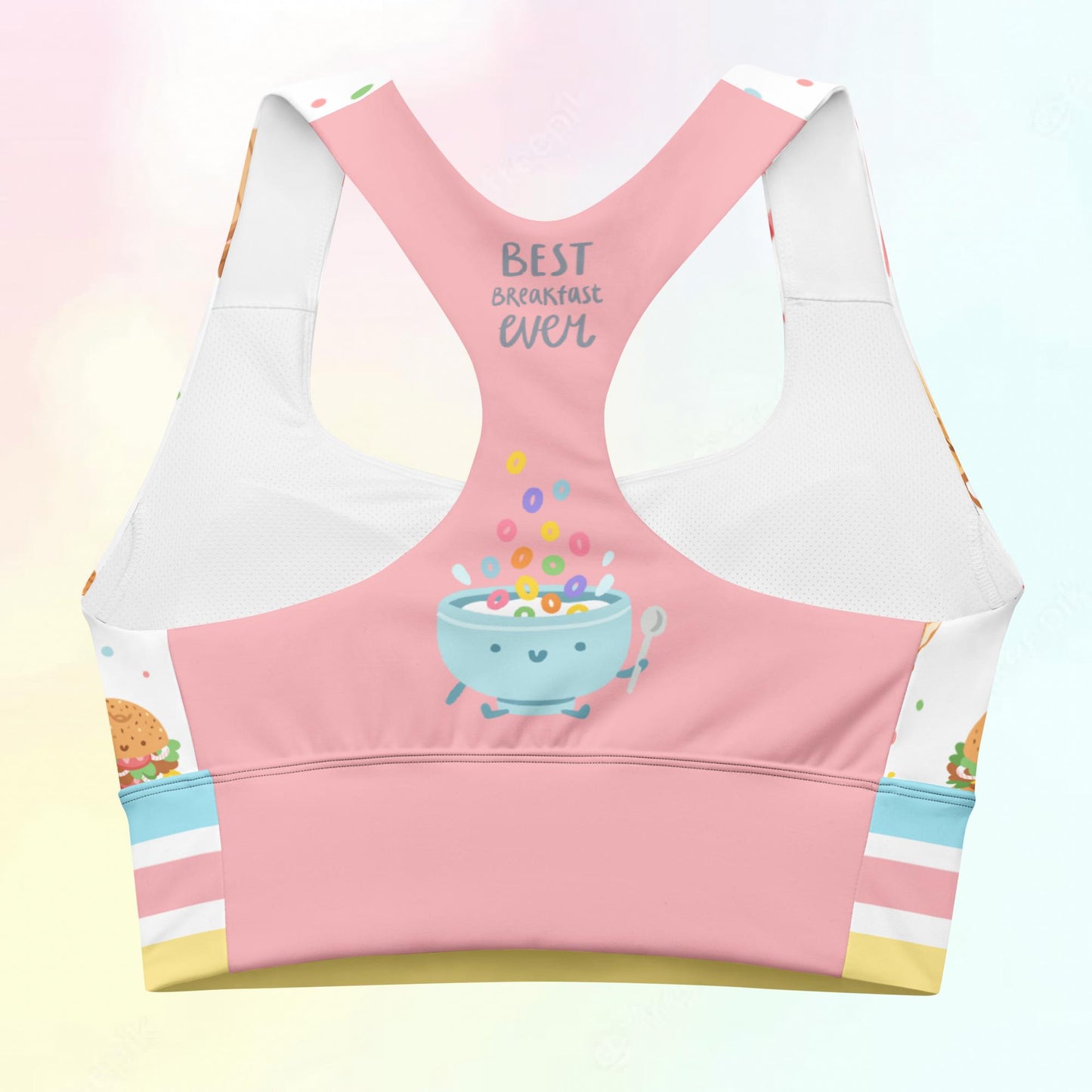 Breakfast Buddies Pattern Longline Sports Bra