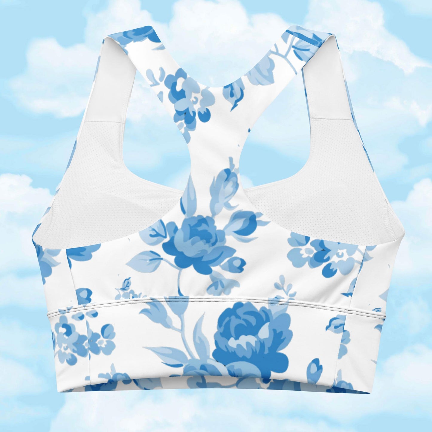 Blue Rose White Longline Sports Bra