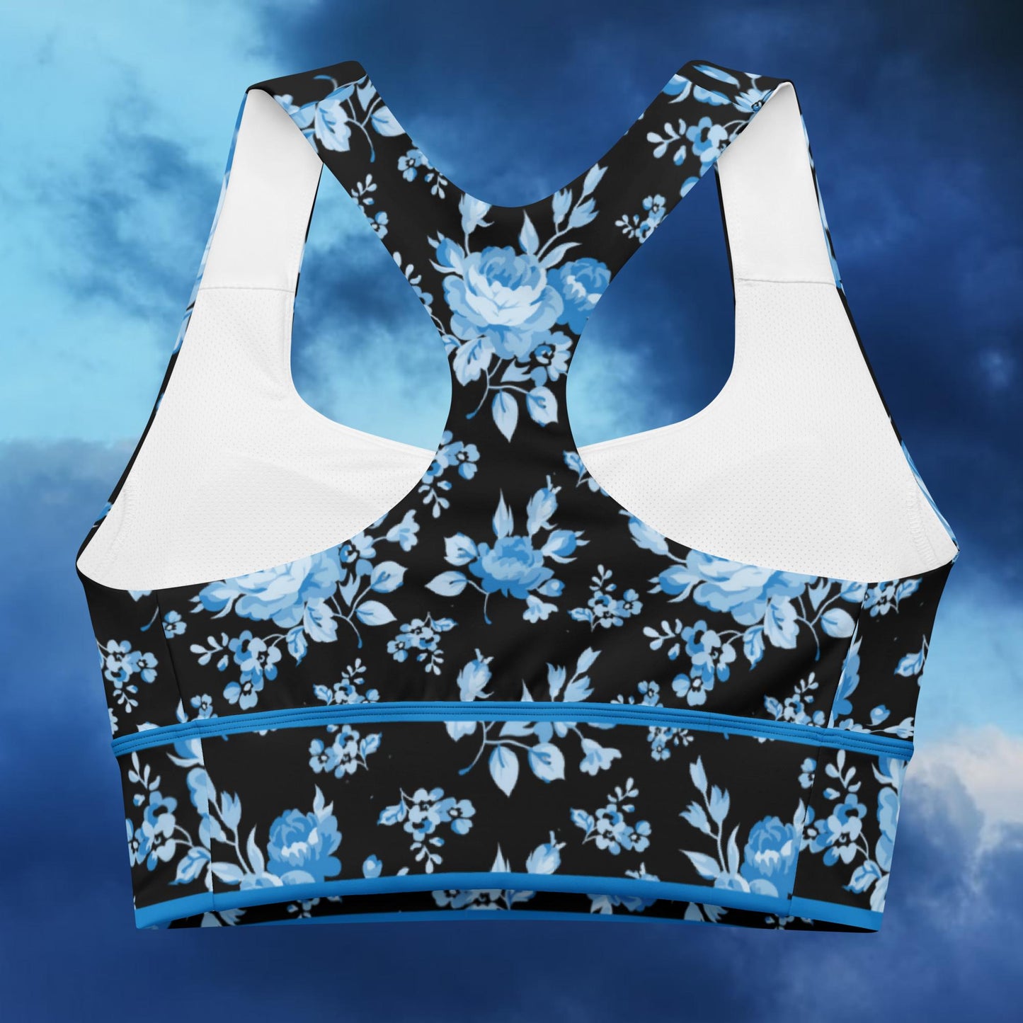 Blue Rose Black Stripe Longline Sports Bra