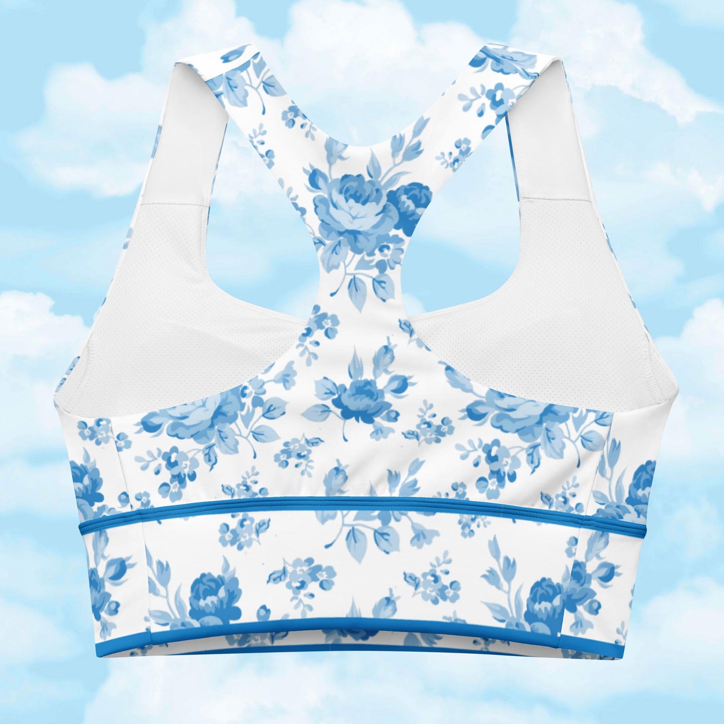 Blue Rose White Stripe Longline Sports Bra