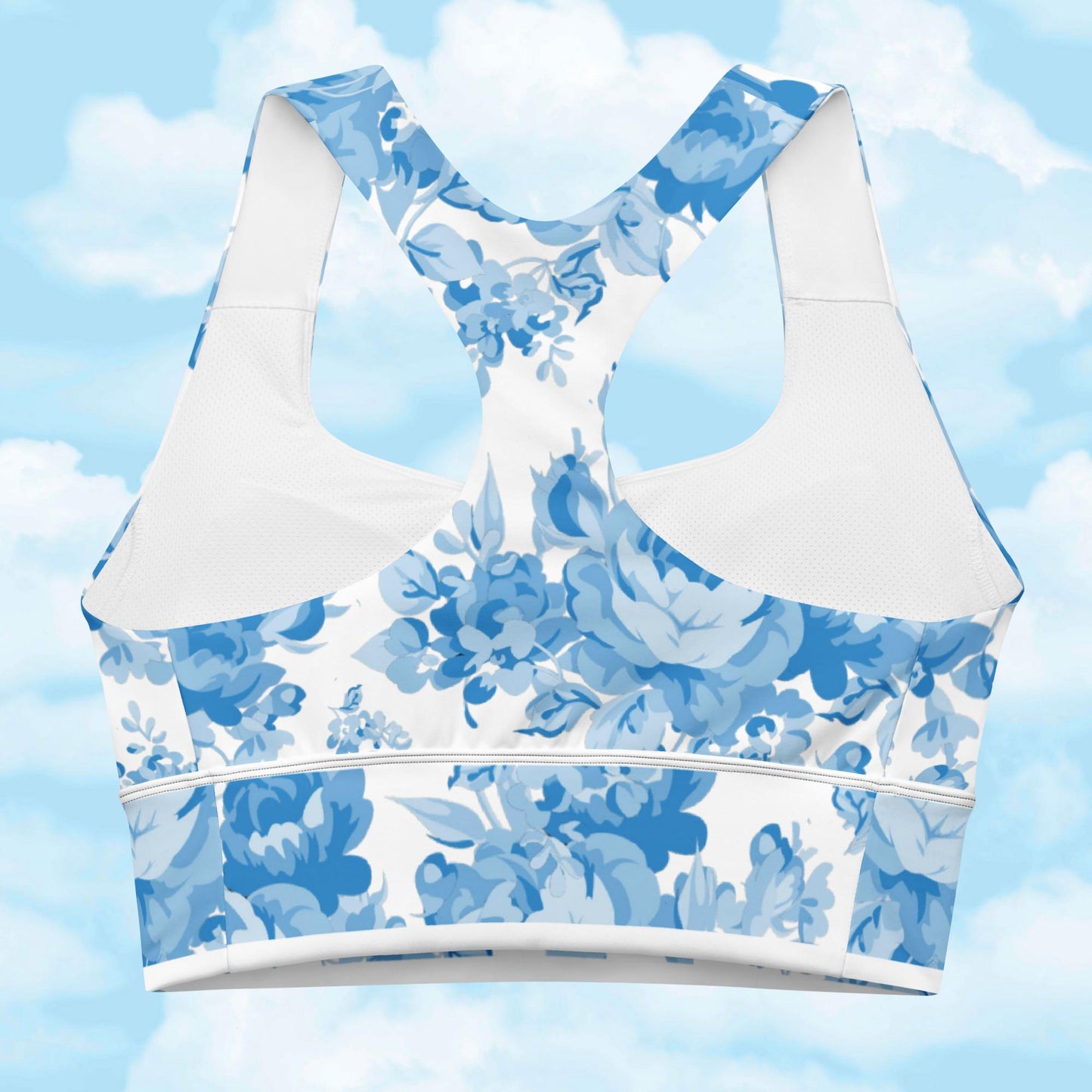 Blue Rose Double White Longline Sports Bra