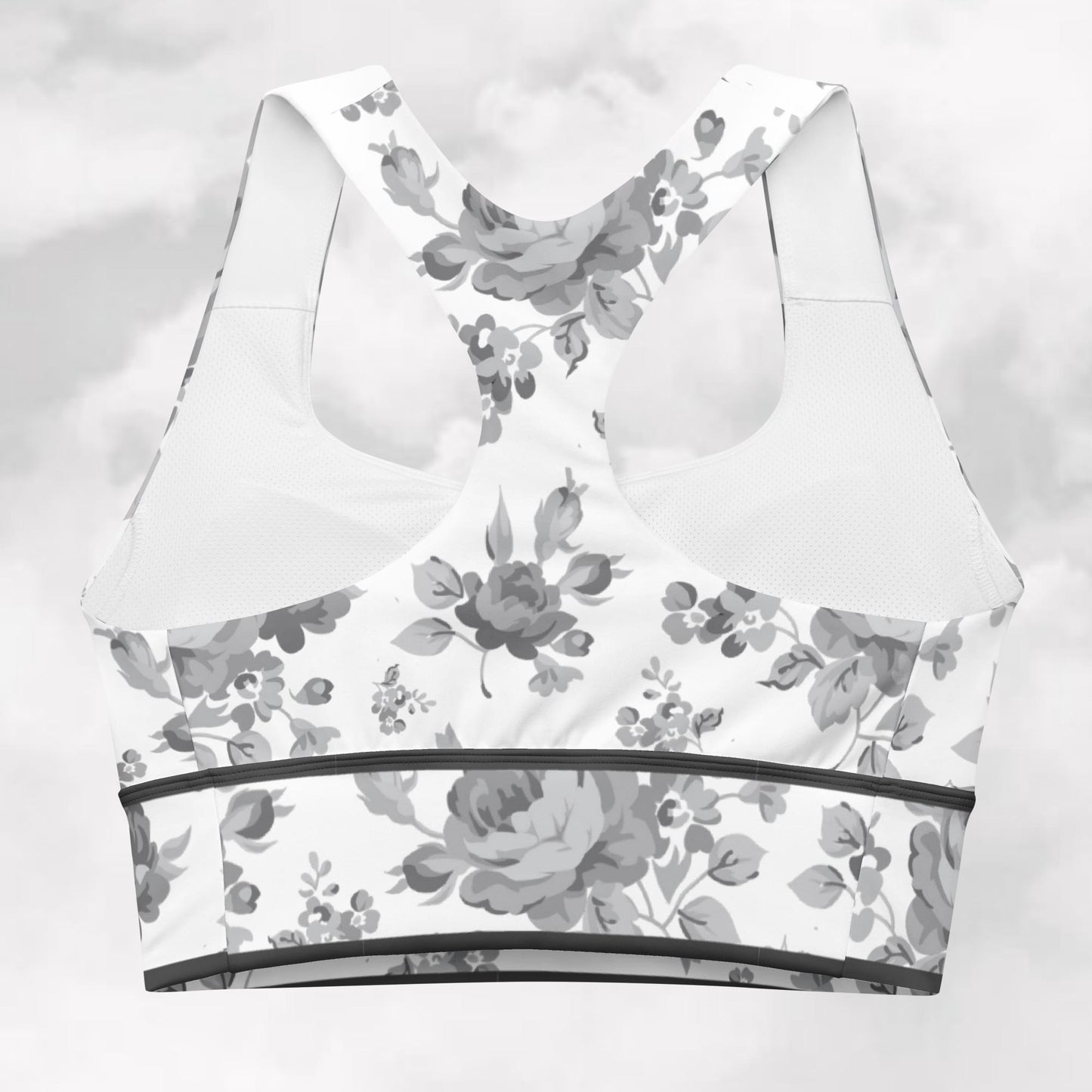 Grey Rose Stripe White Longline Sports Bra