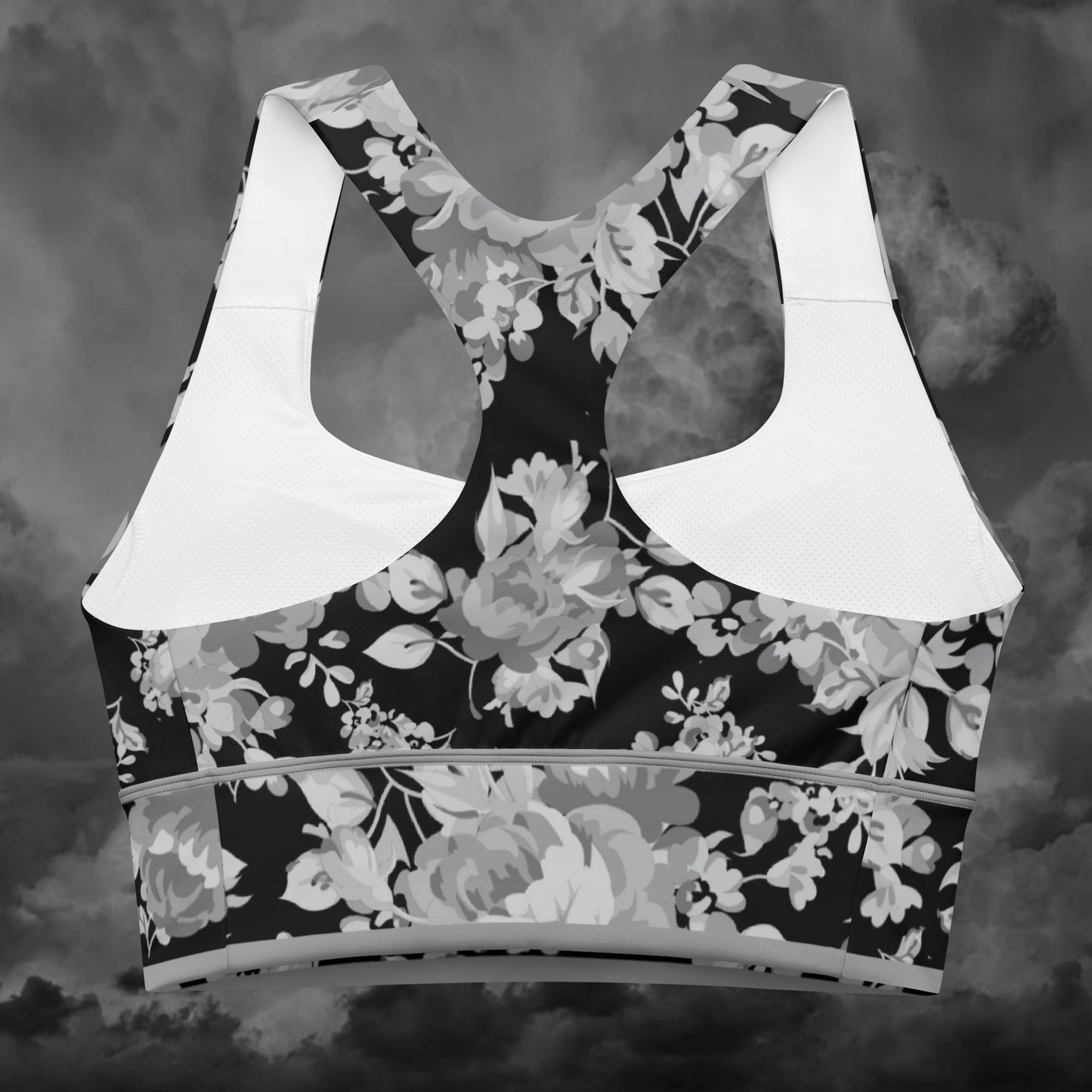 Grey Rose Double Black Longline Sports Bra