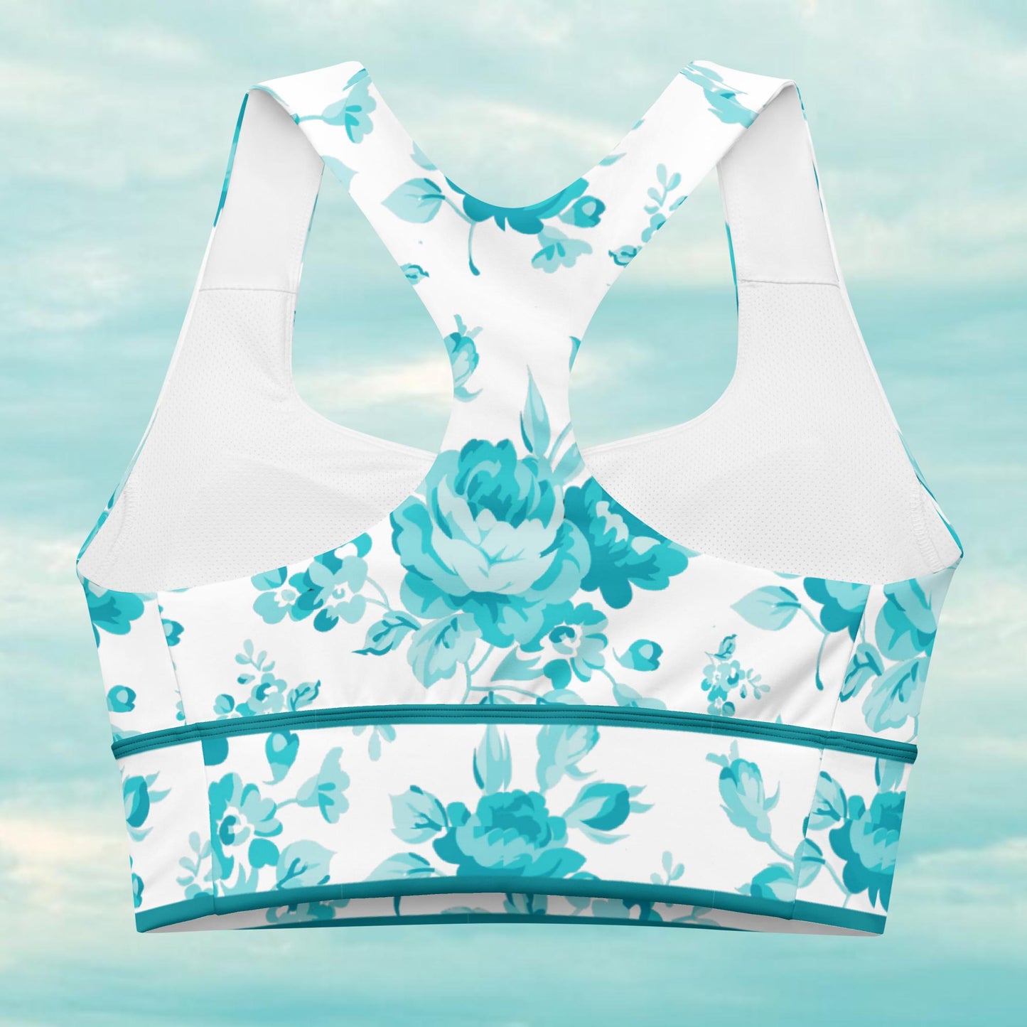 Cyan Rose White Longline Sports Bra