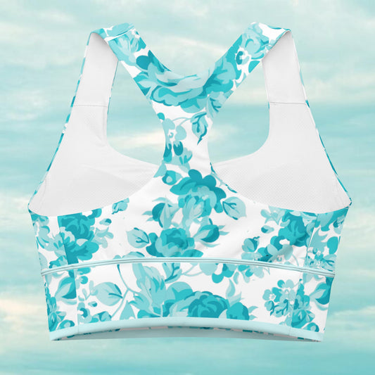 Cyan Rose Double White Longline Sports Bra