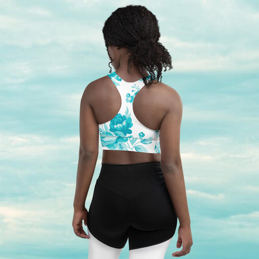 Cyan Rose Double White Longline Sports Bra