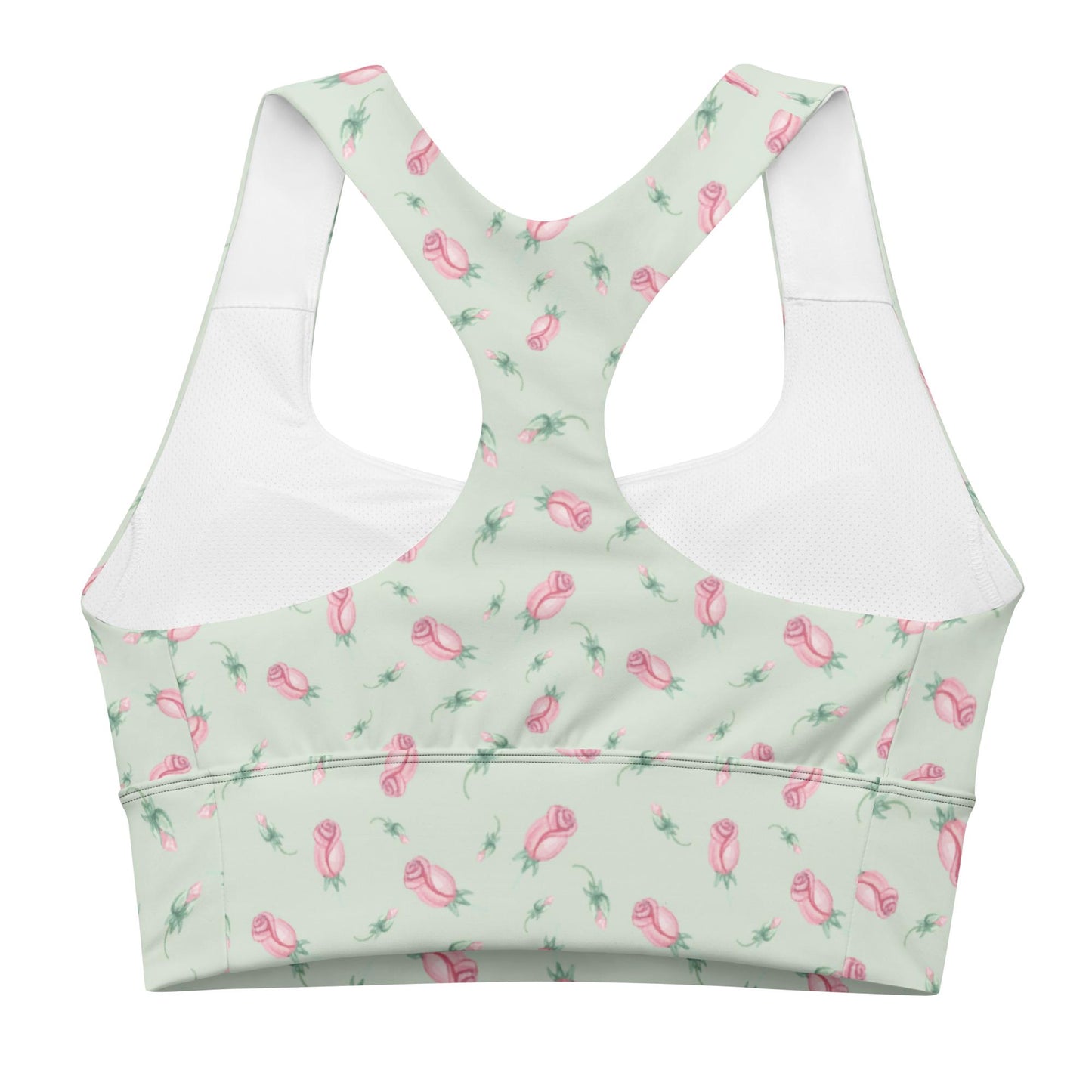 Green Tiny Rose Longline Sports Bra