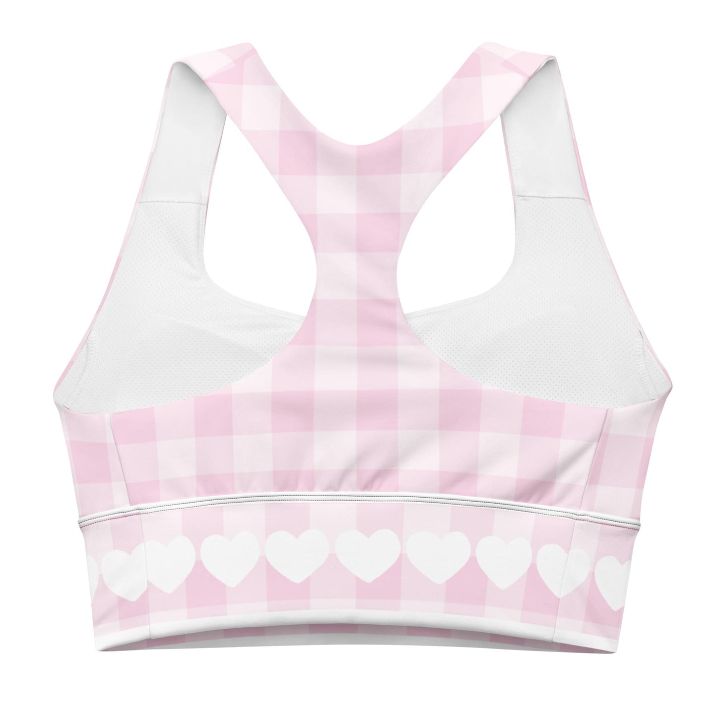 Pink Gingham Longline Sports Bra