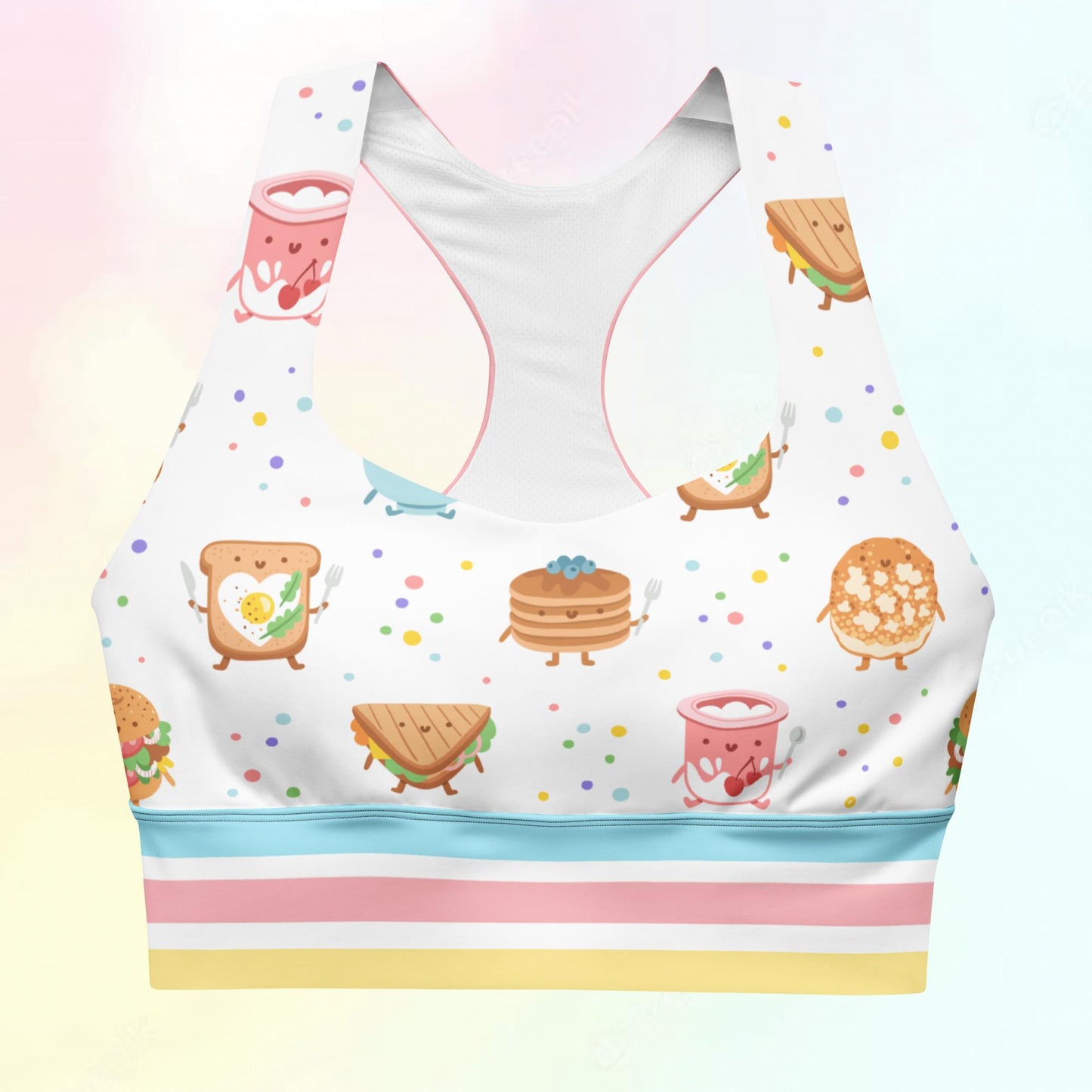 Breakfast Buddies Pattern Longline Sports Bra