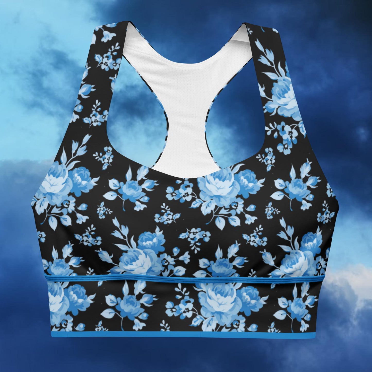 Blue Rose Black Stripe Longline Sports Bra