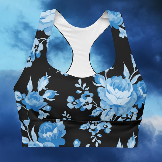 Blue Rose Black Longline Sports Bra