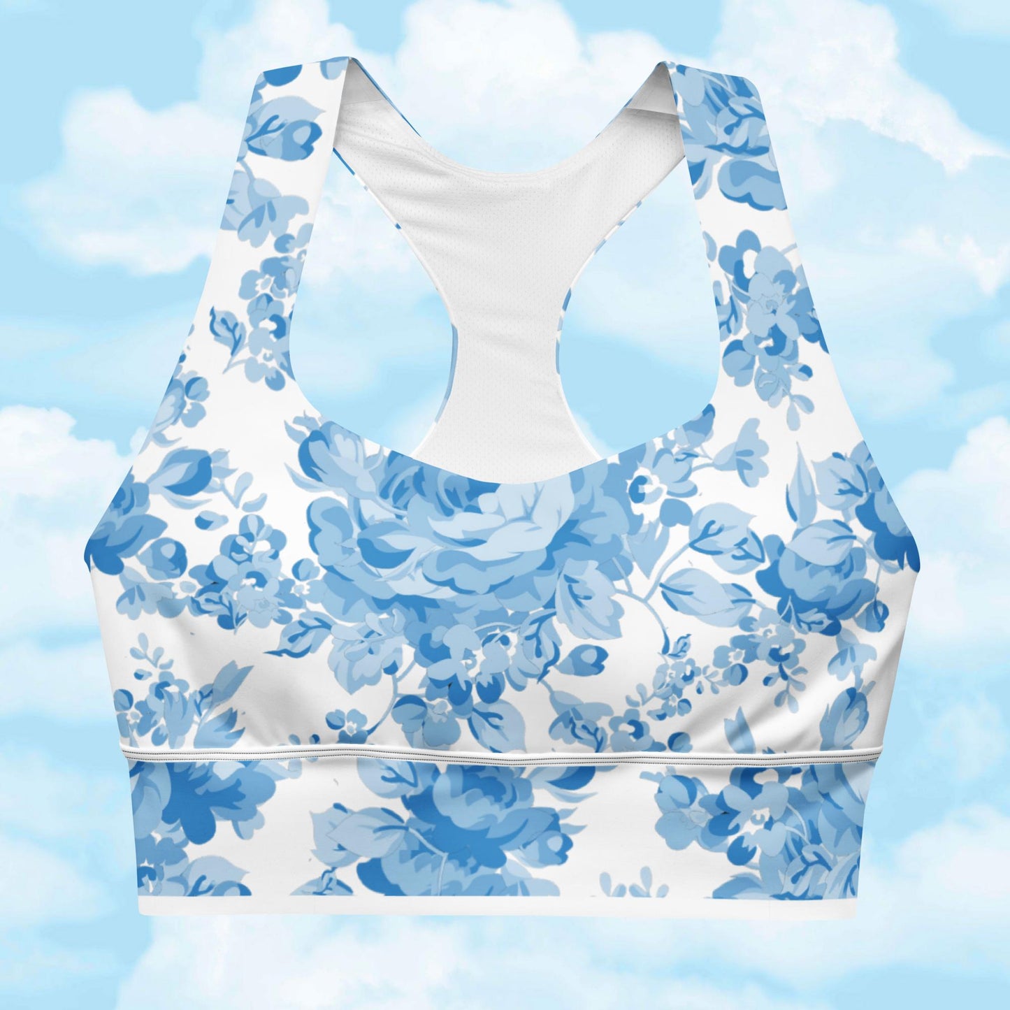 Blue Rose Double White Longline Sports Bra