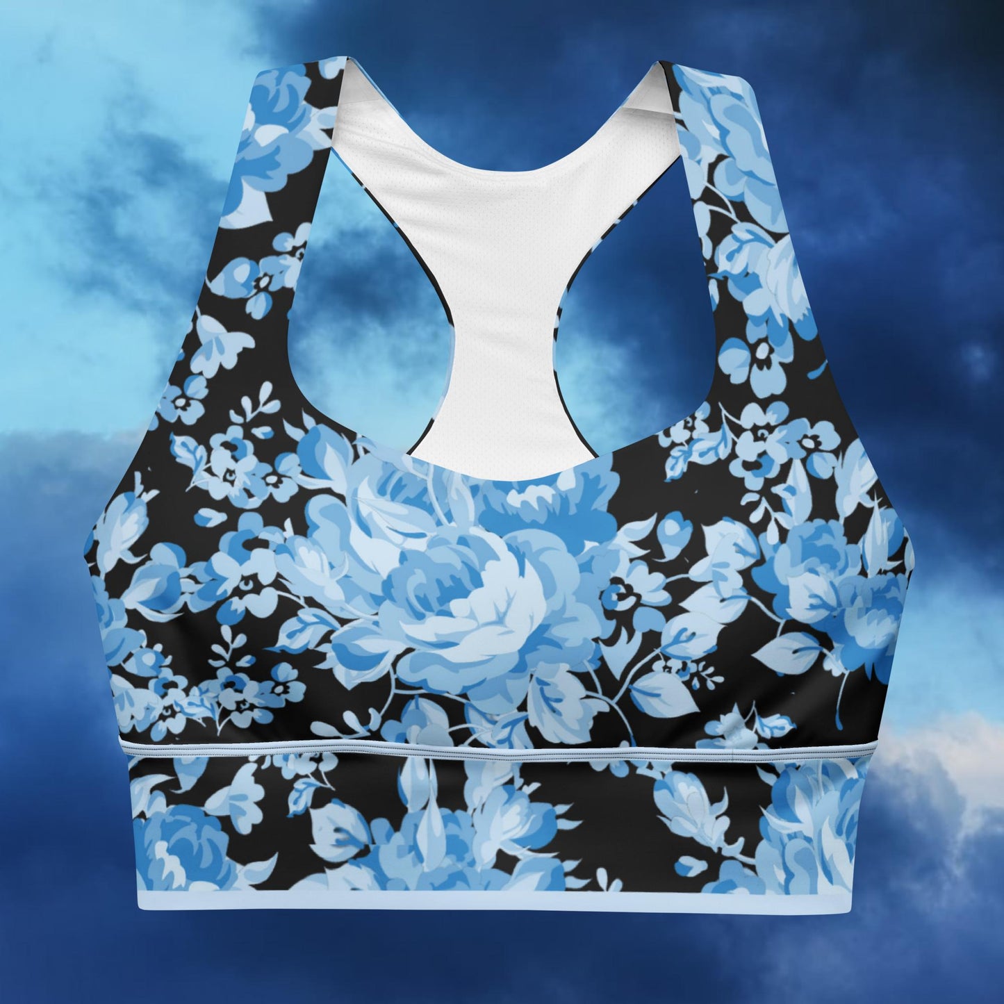 Blue Rose Double Black Longline Sports Bra