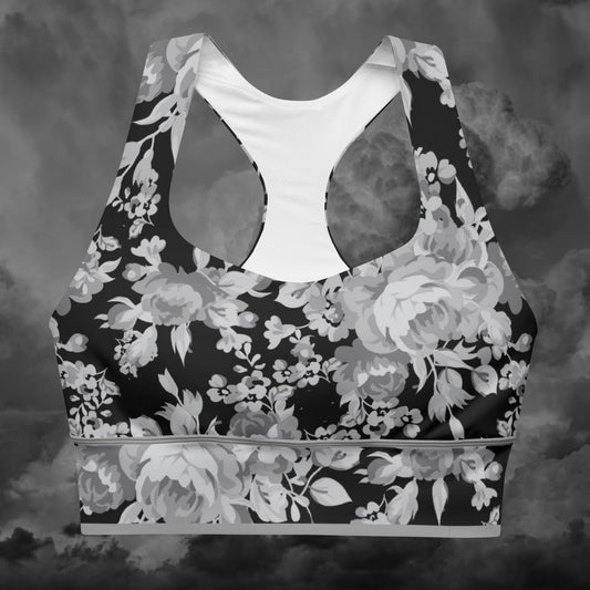 Grey Rose Double Black Longline Sports Bra