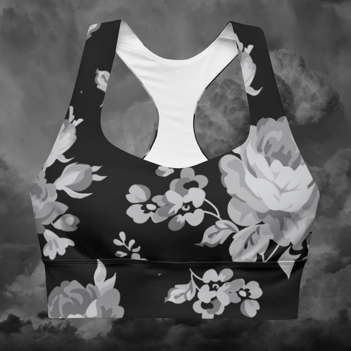 Grey Rose Black Longline Sports Bra