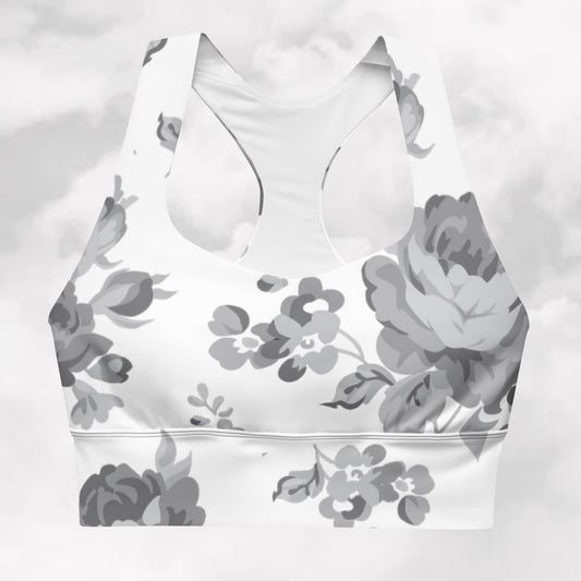 Grey Rose White Longline Sports Bra