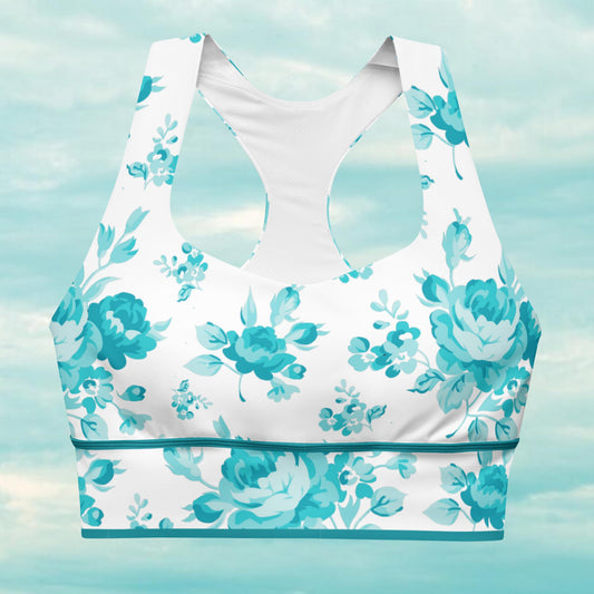 Cyan Rose White Longline Sports Bra