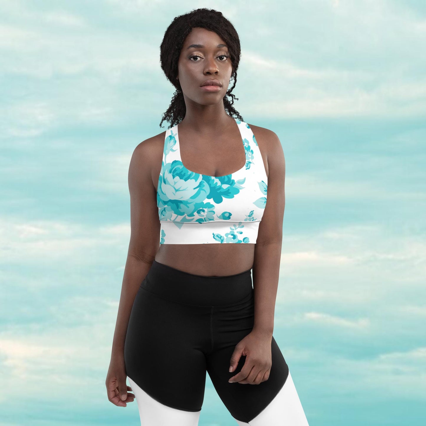 Cyan Rose Double White Longline Sports Bra