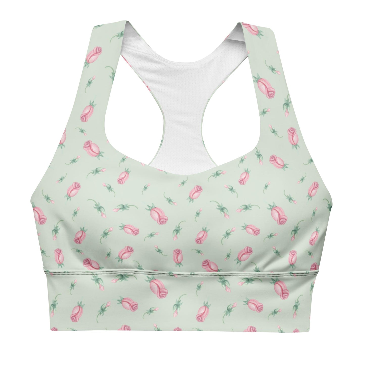 Green Tiny Rose Longline Sports Bra