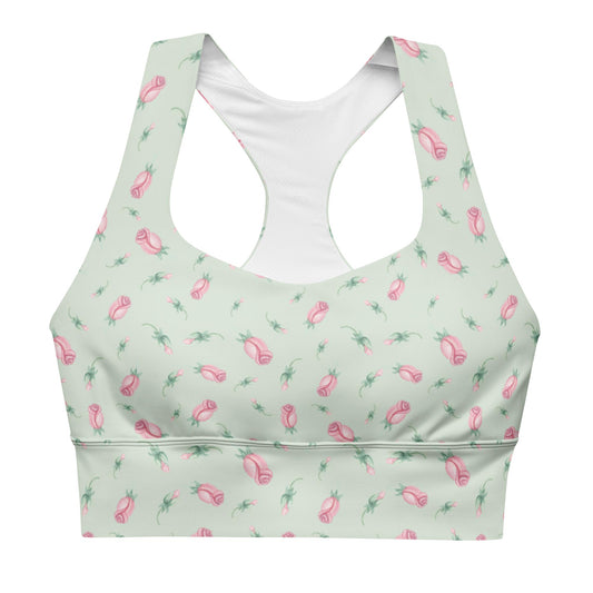 Green Tiny Rose Longline Sports Bra