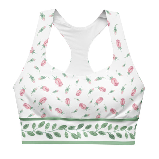 Leaves Tiny Rose Longline Sports Bra