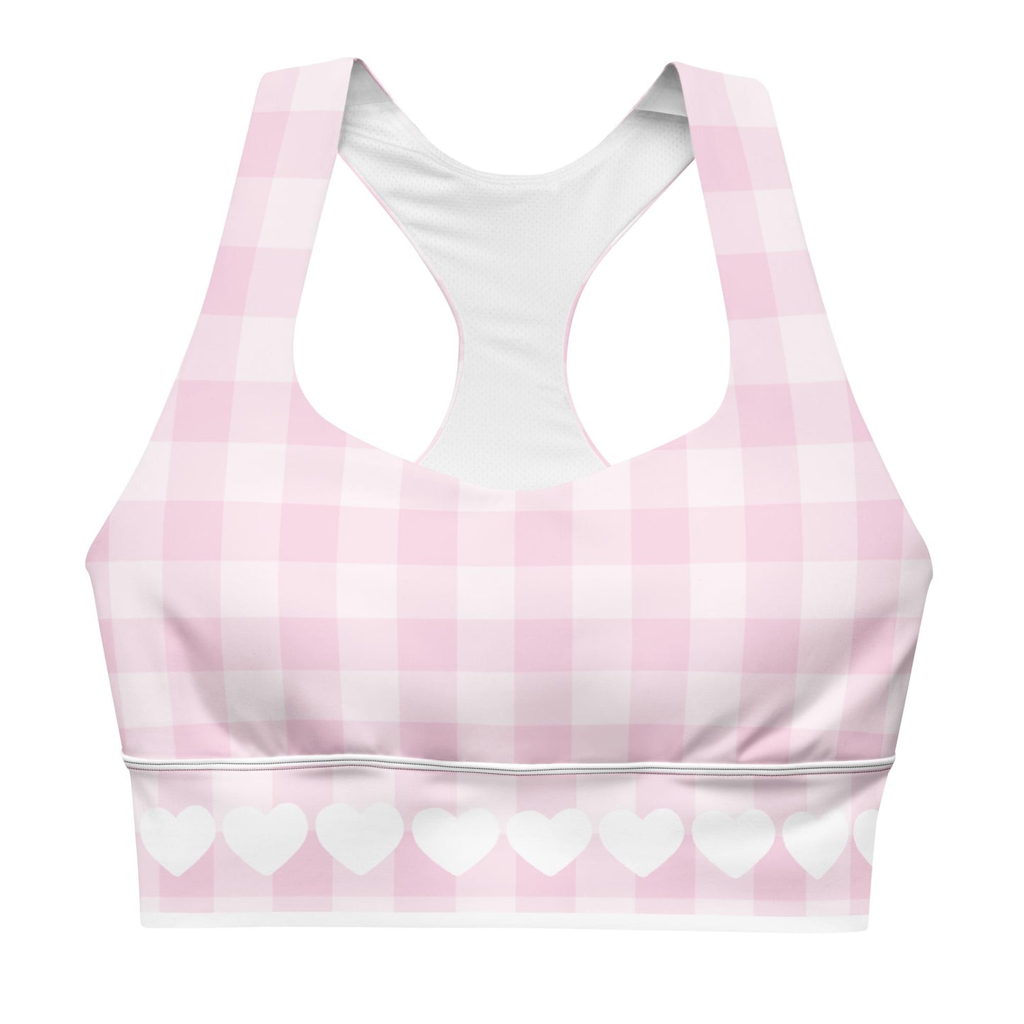 Pink Gingham Longline Sports Bra