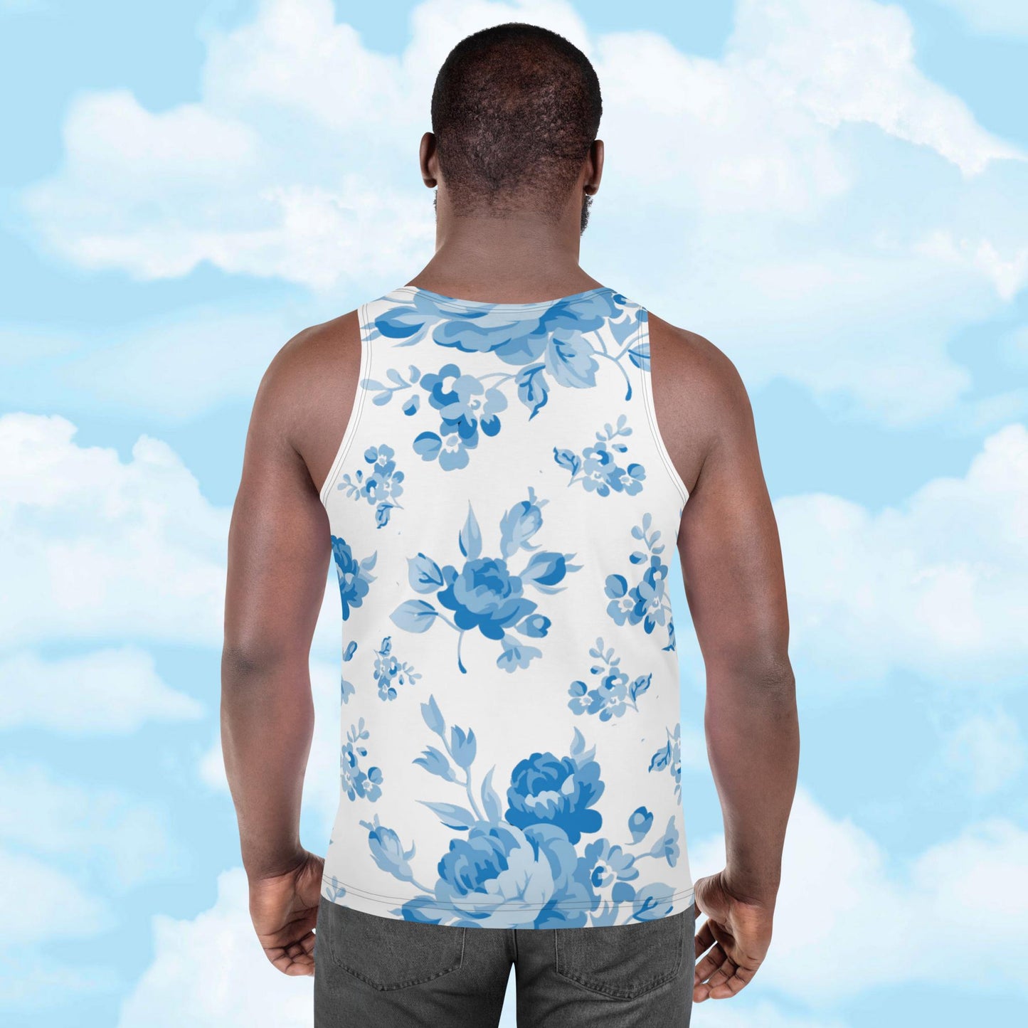 Blue Rose White Unisex Tank Top