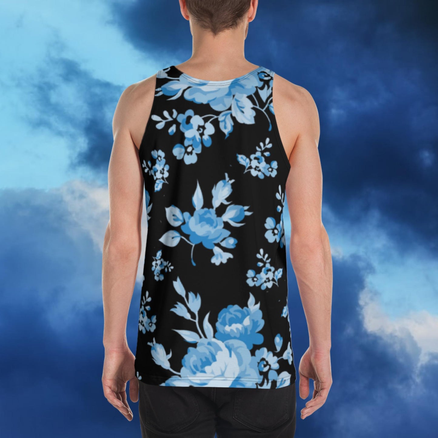 Blue Rose Black Unisex Tank Top