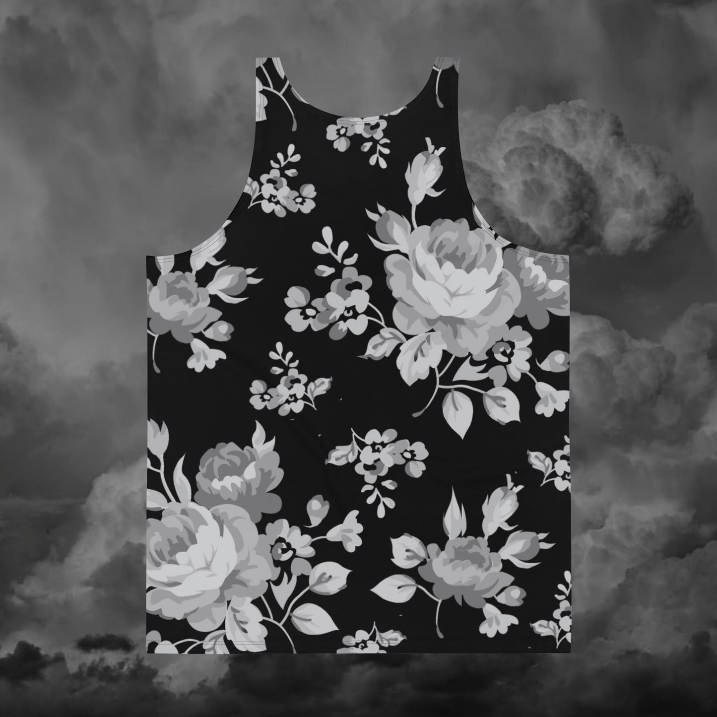 Grey Rose Black Unisex Tank Top