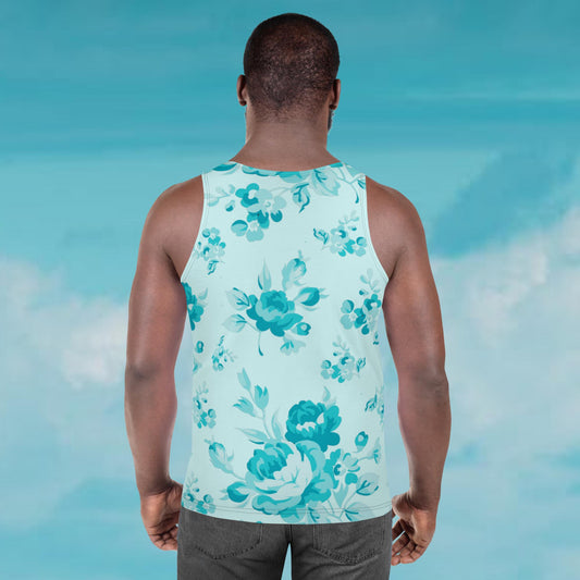 Cyan Rose White Unisex Tank Top