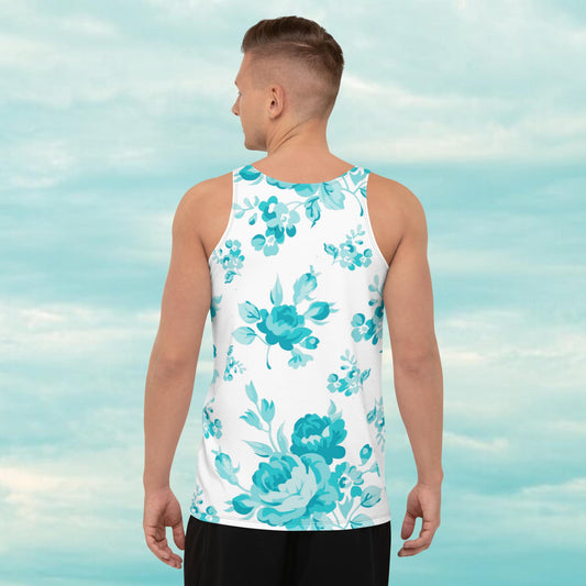 Cyan Rose White Unisex Tank Top