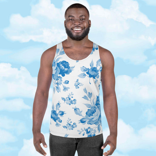 Blue Rose White Unisex Tank Top