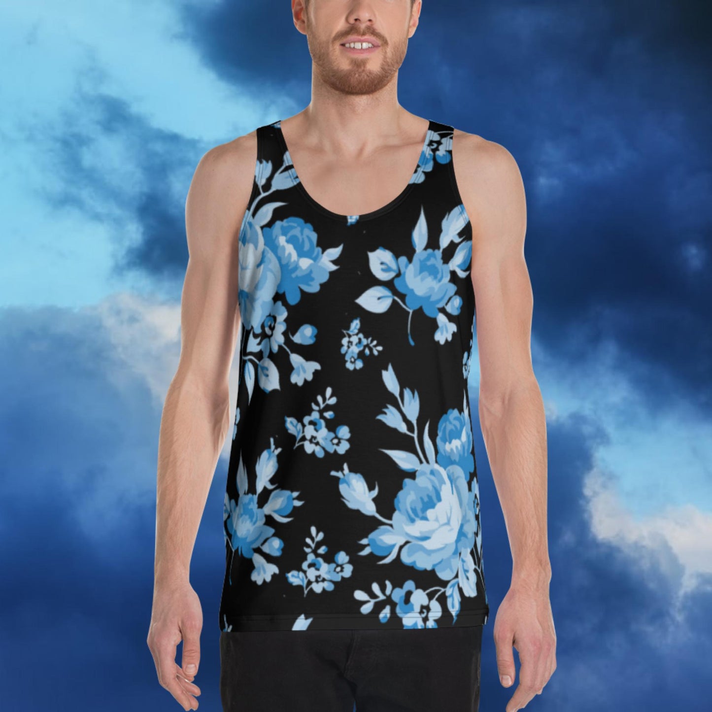 Blue Rose Black Unisex Tank Top