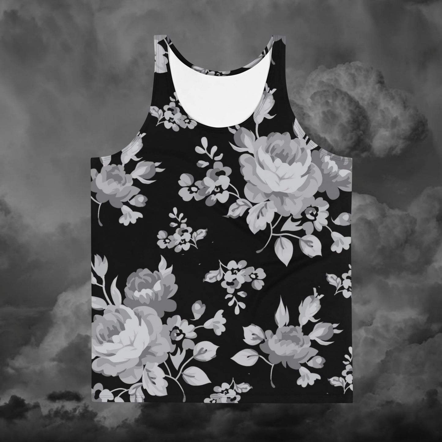 Grey Rose Black Unisex Tank Top