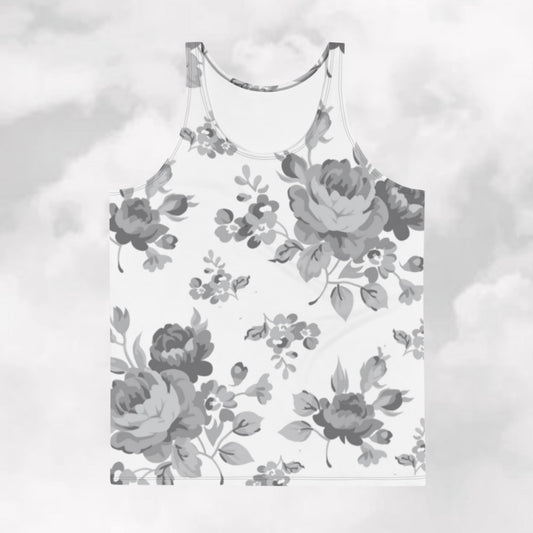 Grey Rose White Unisex Tank Top