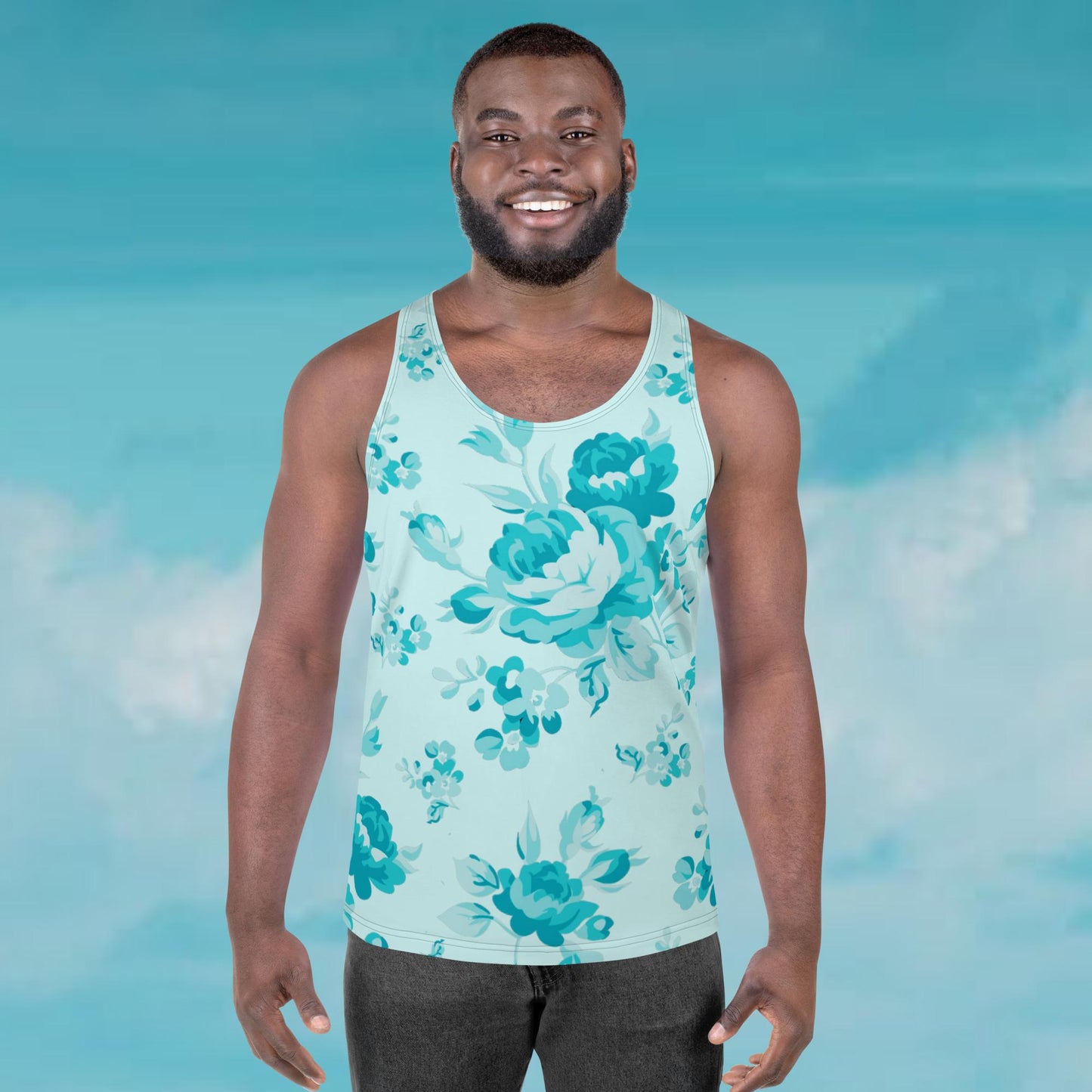 Cyan Rose White Unisex Tank Top