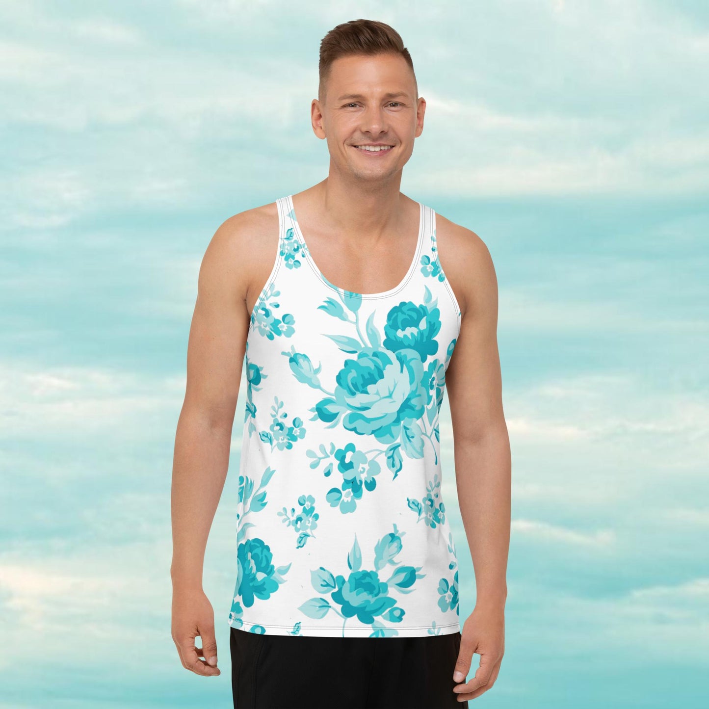 Cyan Rose White Unisex Tank Top