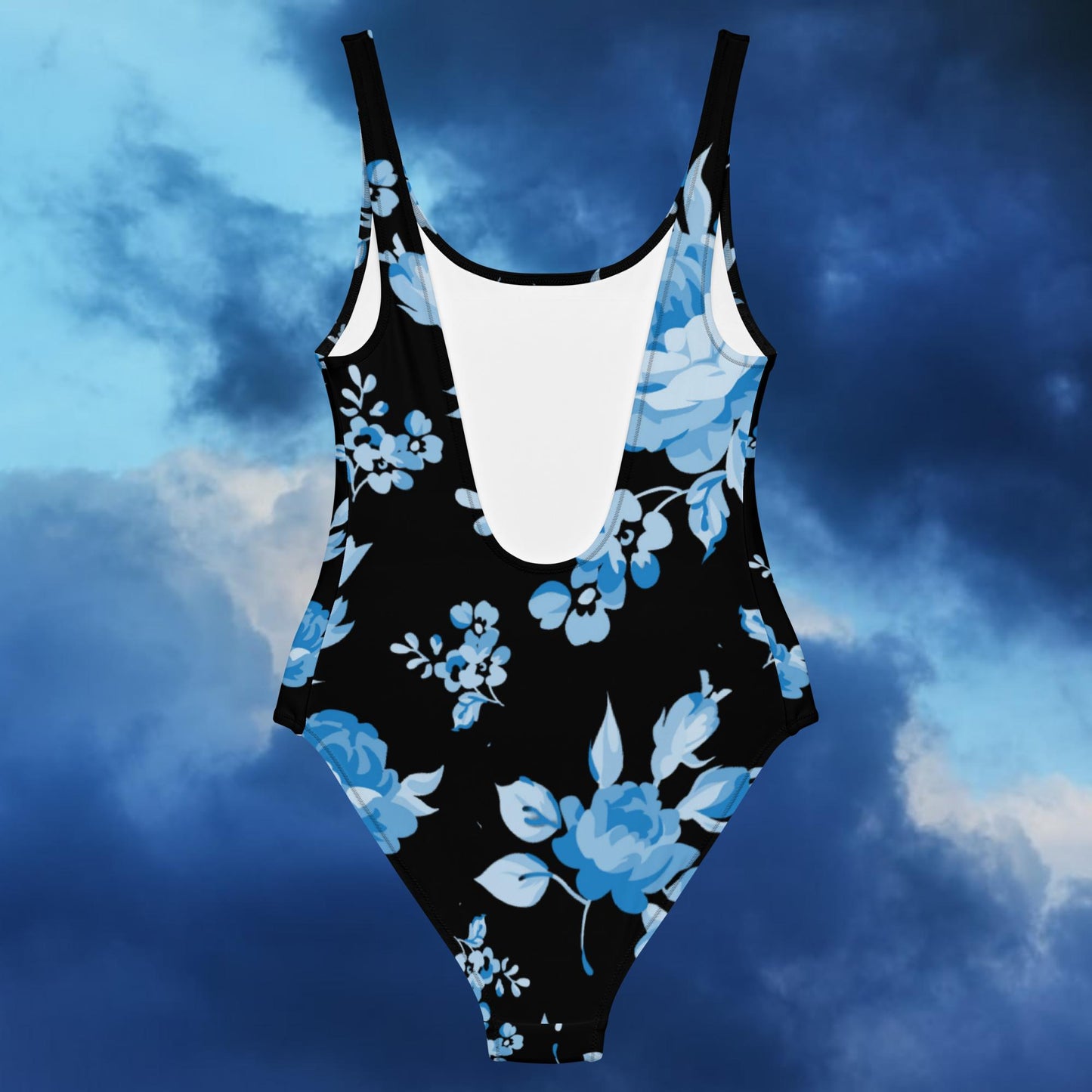 Blue Rose Black One-Piece Swimsuit