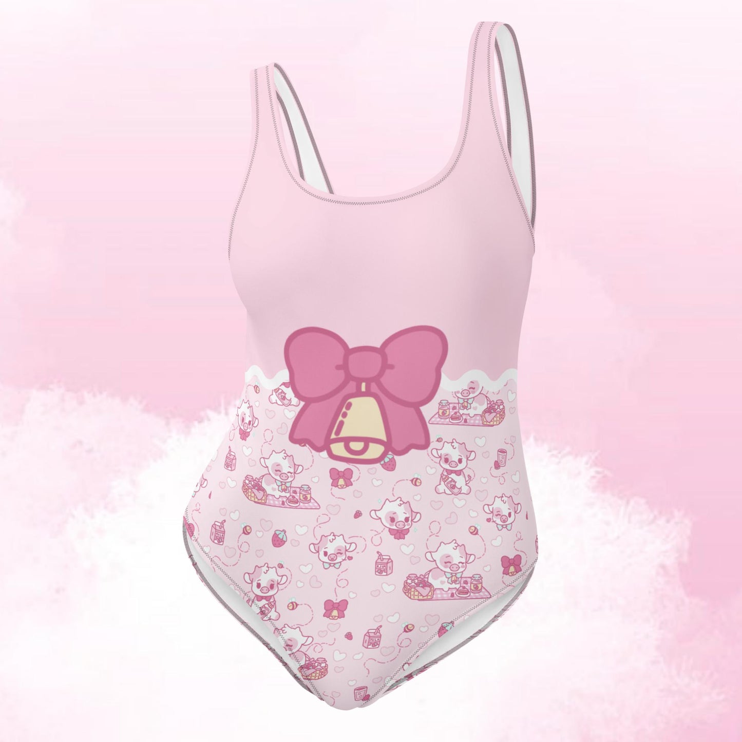 Strawberry Cow Bow One-Piece Swimsuit