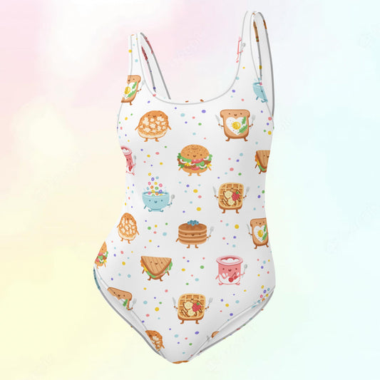 Breakfast Buddies Pattern One-Piece Swimsuit