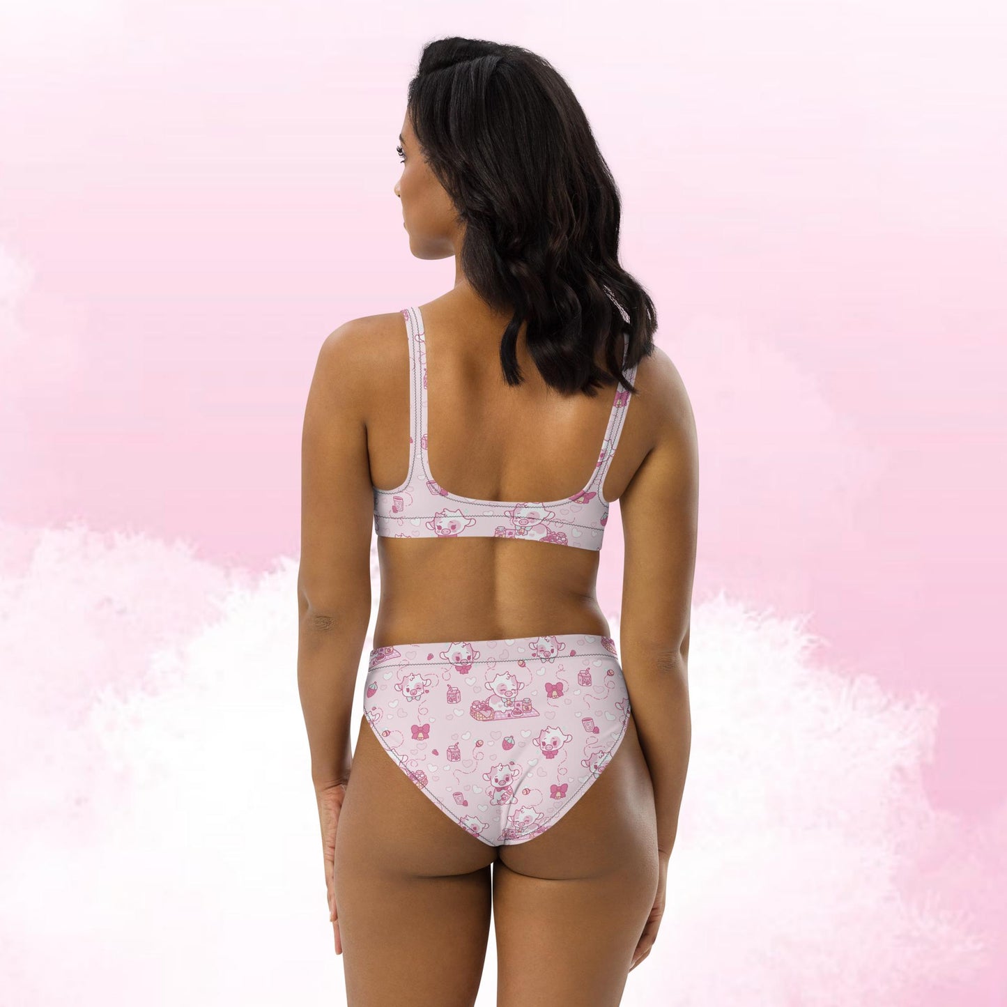 Strawberry Cow Pattern Recycled High-Waisted Bikini